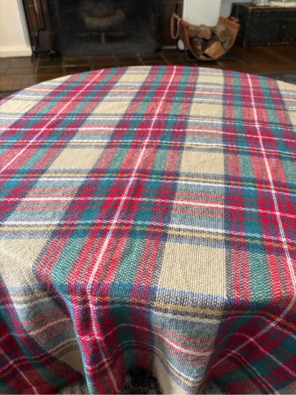 Altar'd State Plaid Wrap Scarf - Large Fringe Red, Green, and Cream - Picture 6 of 13